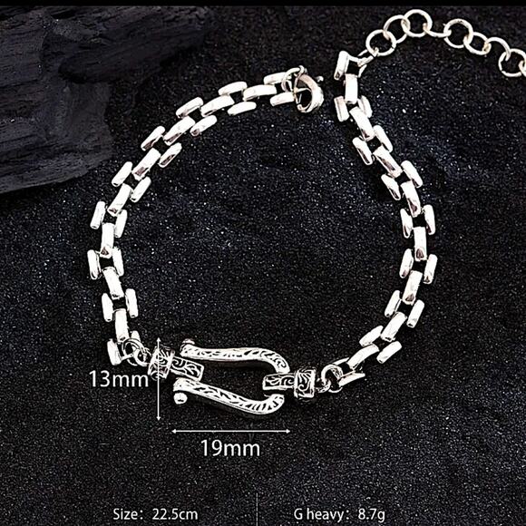 Sterling Silver Horseshoe Chain Link Bracelet - Picture 7 of 7